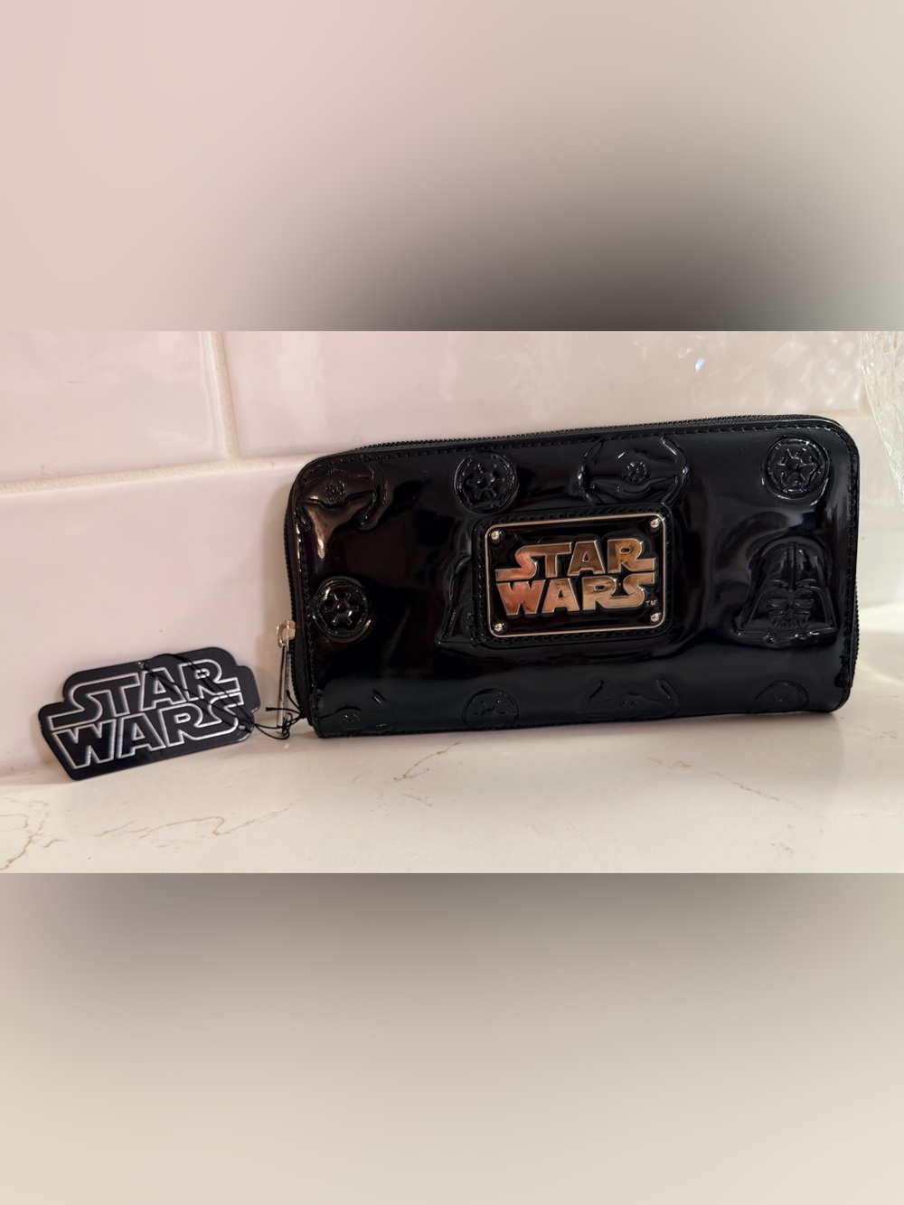 Loungefly Black Patent Star Wars Zip-Around Wallet